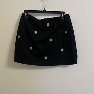 Attyre Petite Black Cotton Skort Daisy Embroidered Stretch Casual